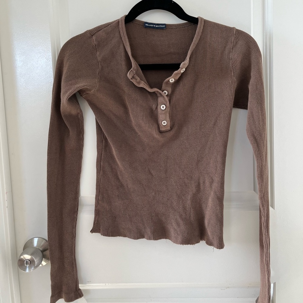 brandy melville brown henley tee